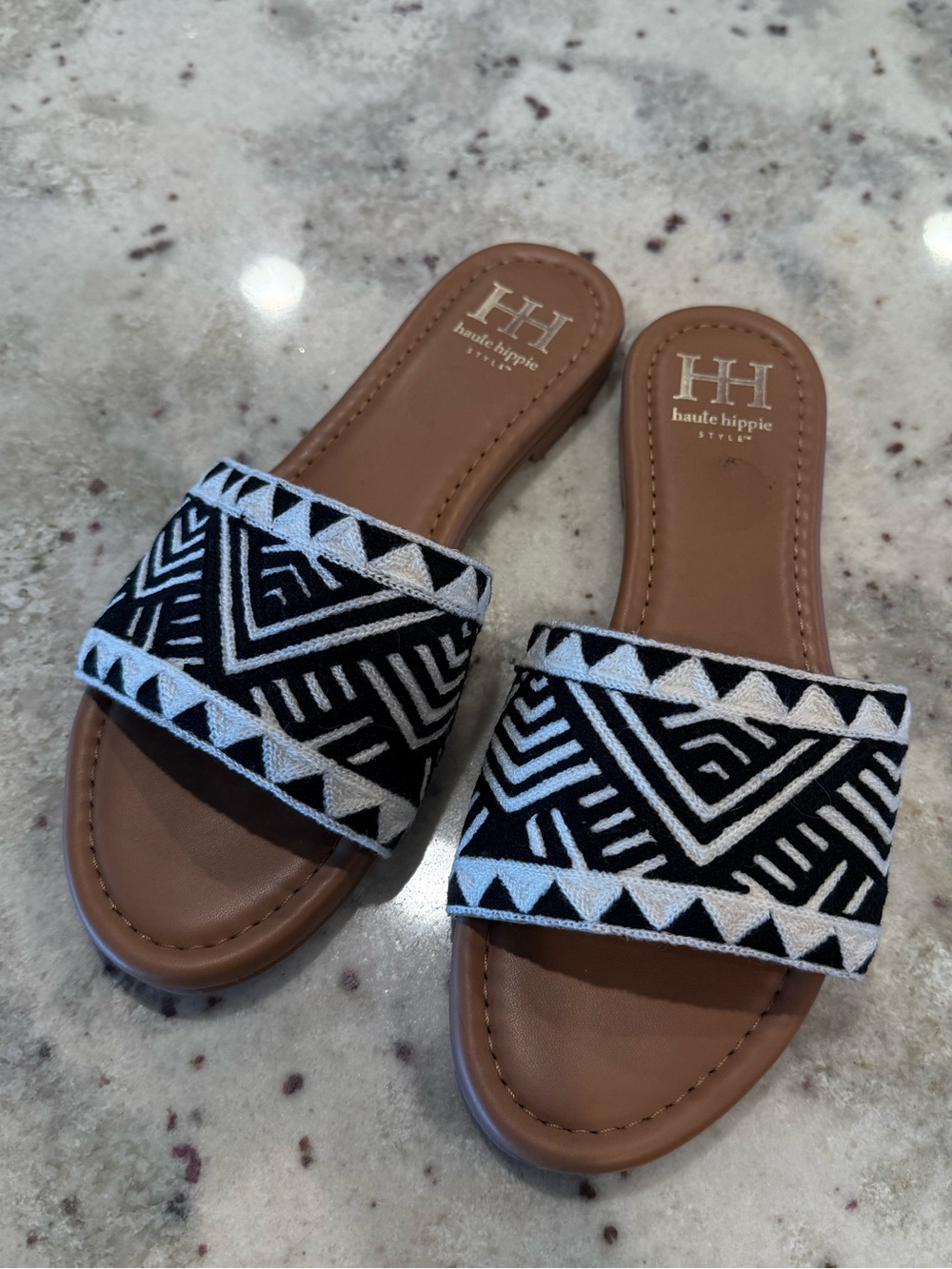 Haute Hippie Aztec Embroidered Boho Slides